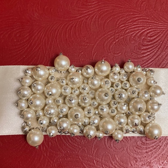 Bride Satin Wide Ribbon Pearl Tie Bracelet Wedding - Picture 1 of 7